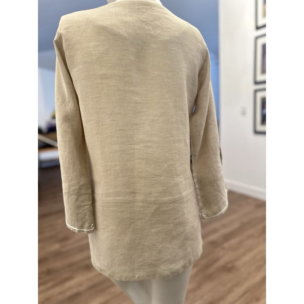 BARBARA GERWIT Linen Blouse Top S/M Tunic‎ Beaded Shirt Sand Dollar Ivory Beach - Picture 5 of 12